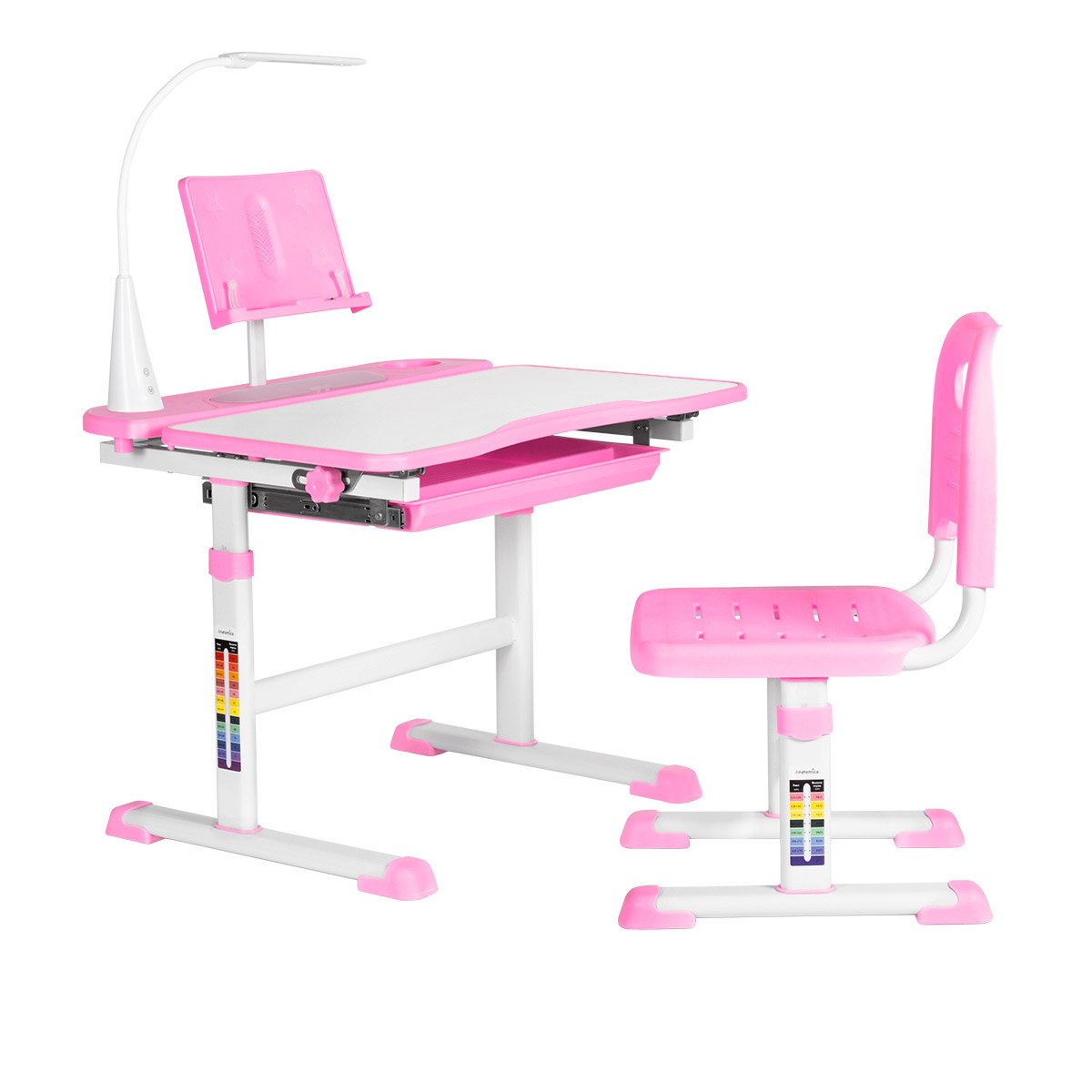 Комплект парта + стул + лампа Anatomica Avgusta белый/розовый - фото 1