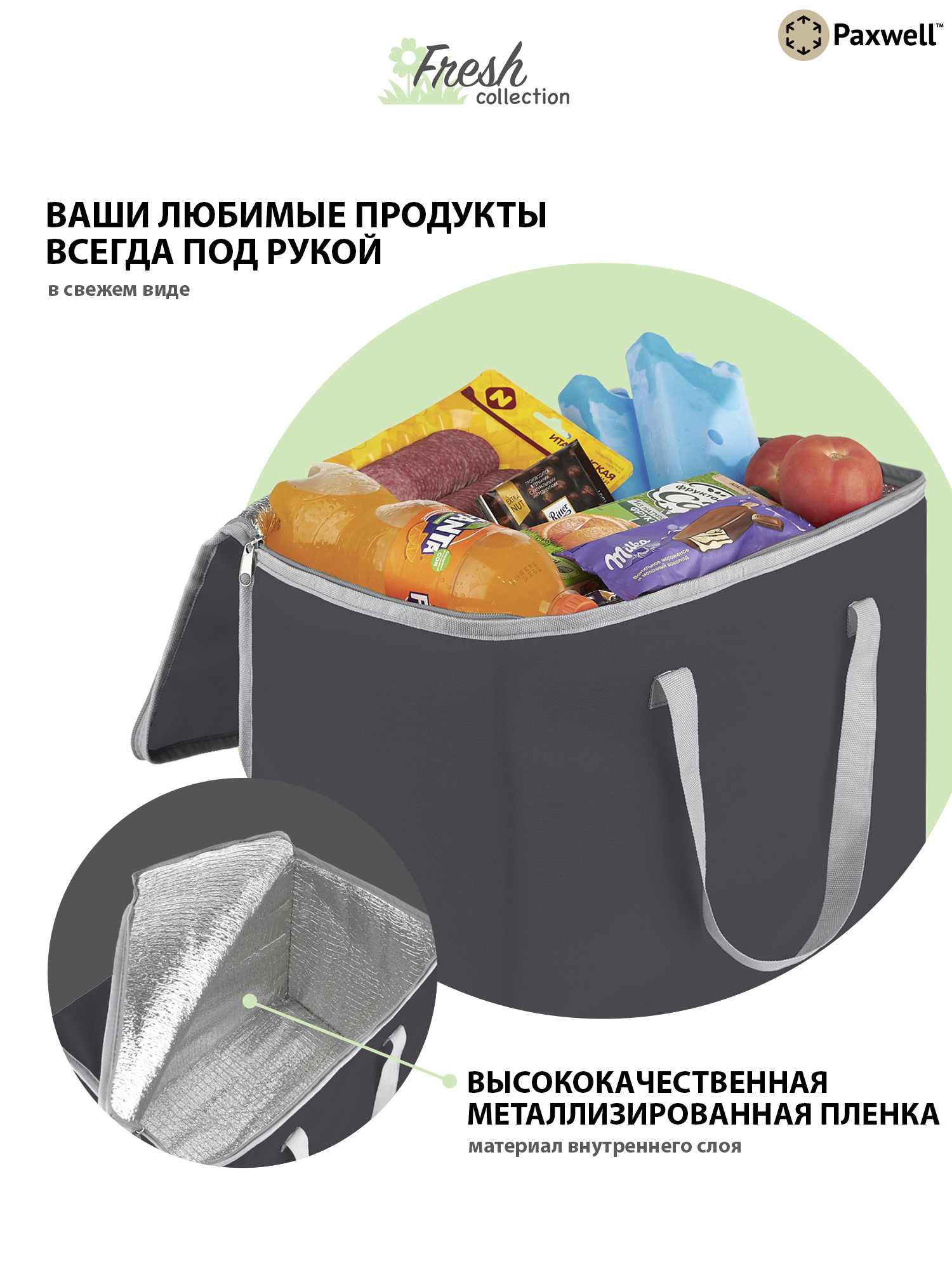 Автомобильная термосумка Paxwell для пикника и ланча 45х24х32 см Темно-серая серая окантовка - фото 3