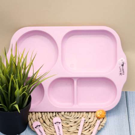 Тарелка секционная iLikeGift Classic pink пластиковая с приборами
