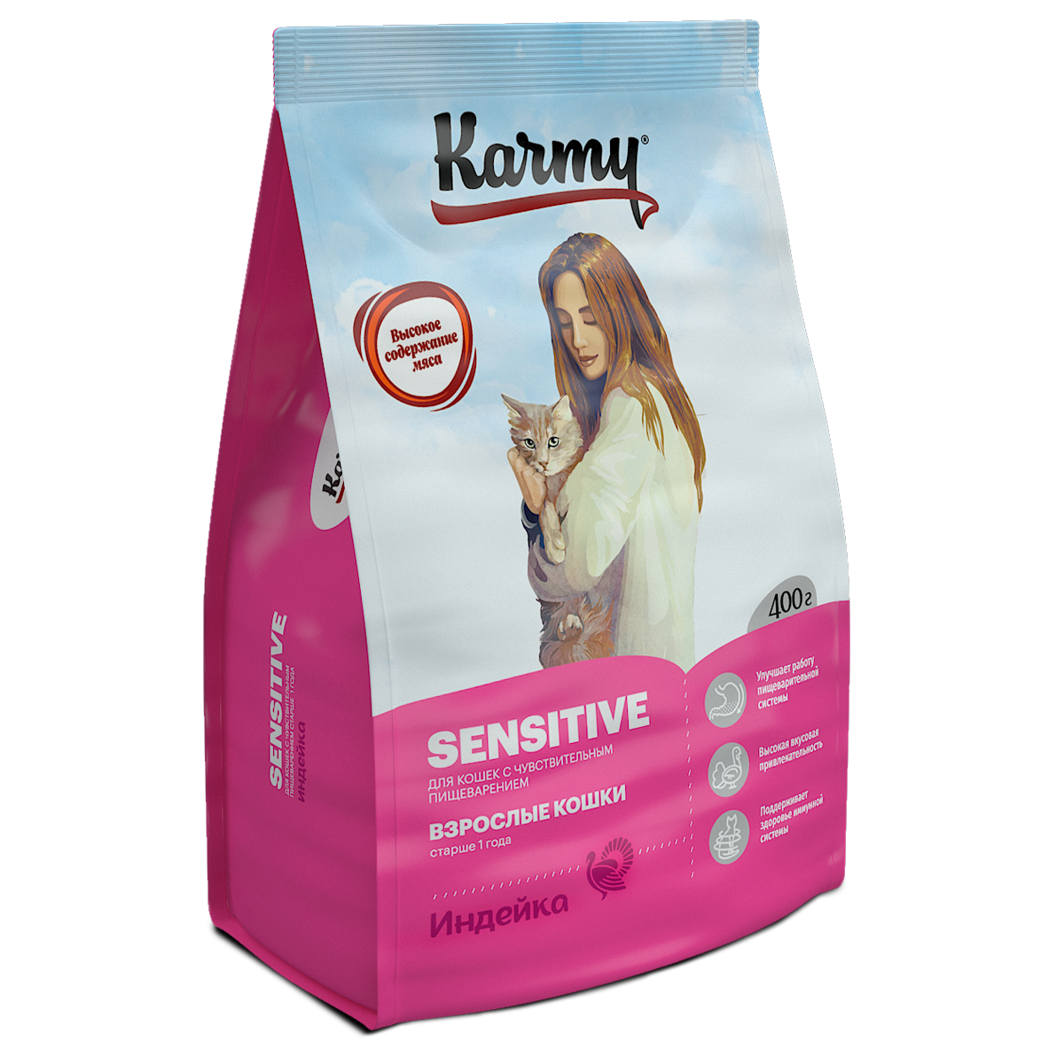 Корм для кошек Karmy 400г Sensitive с чувствительным пищеварением индейка - фото 1