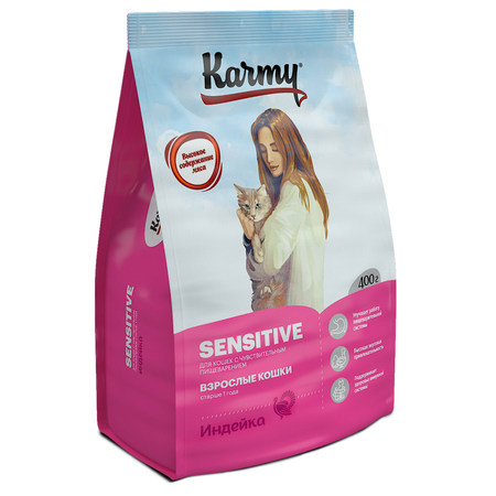 Корм для кошек Karmy 400г Sensitive с чувствительным пищеварением индейка