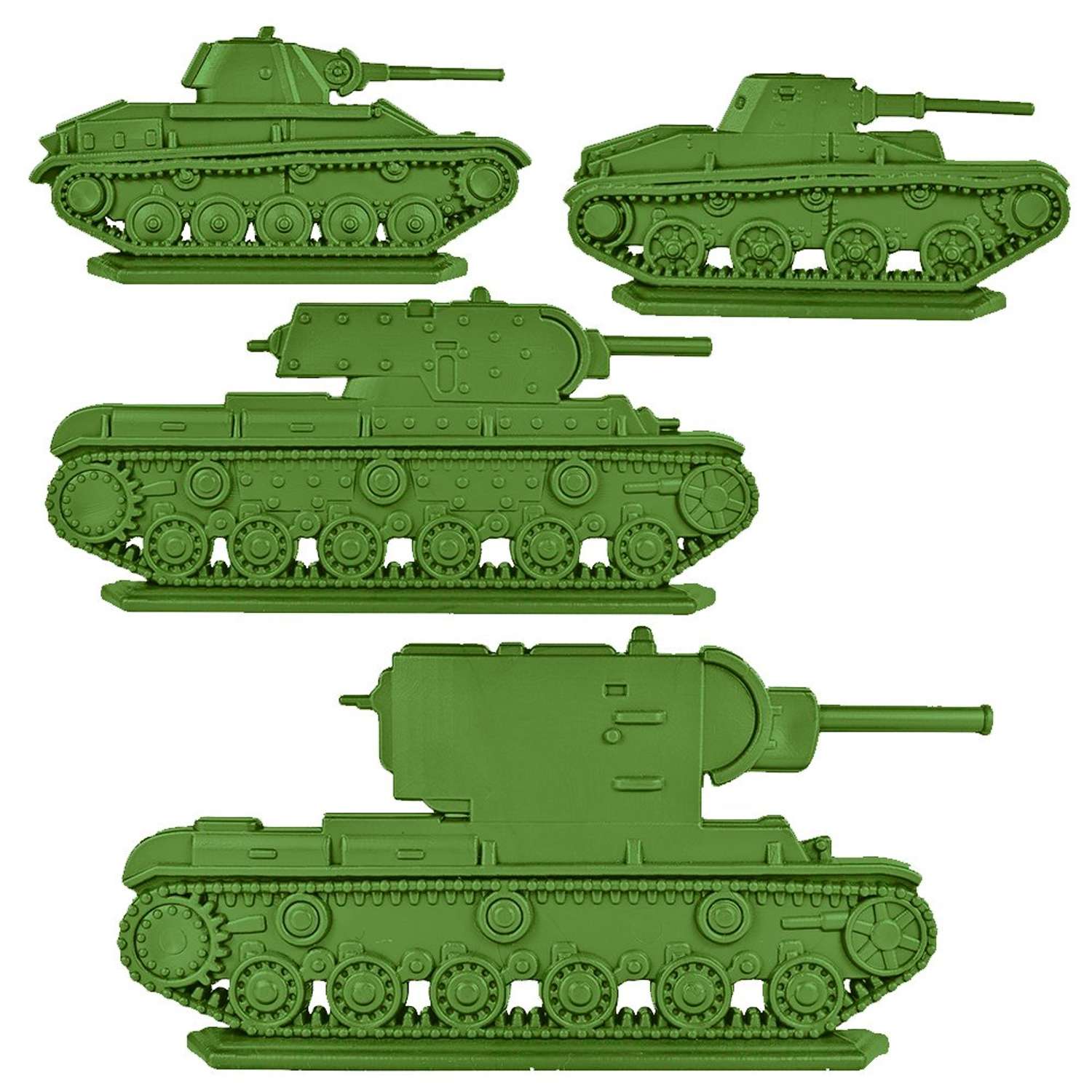 Набор фигурок Воины и Битвы Танки КВ-1 и КВ-2 Т-60 и Т-70 цвет хаки - фото 1