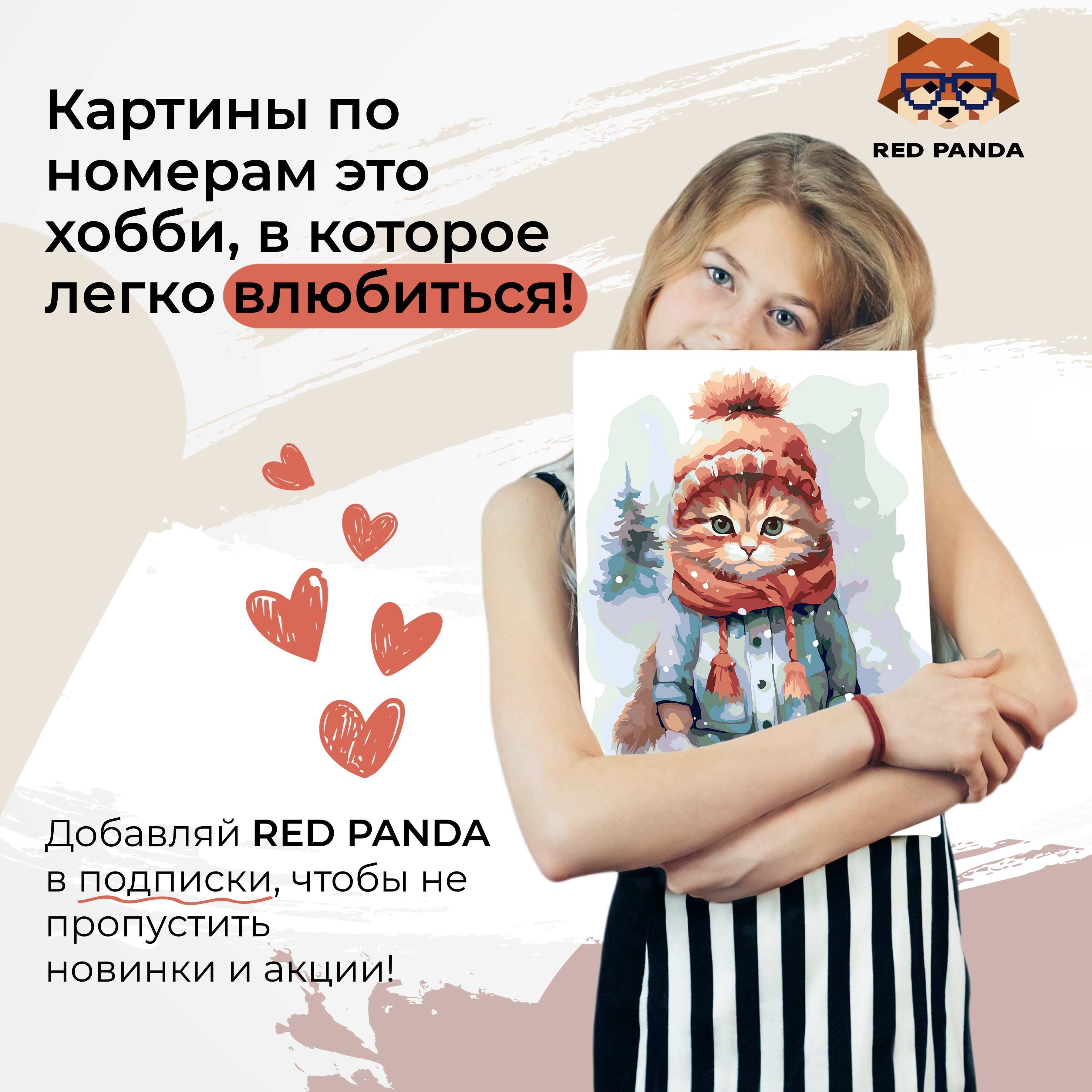 Картина по номерам 30*40 Red Panda Котик в шапочке - фото 6