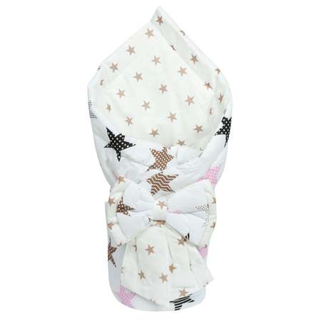 Конверт-одеяло Чудо-чадо для новорожденного на выписку Времена года звездочки с розовым