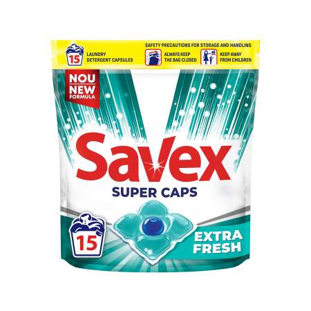 Капсулы для стирки SAVEX SUPER CAPS дополнительная свежесть 15 шт