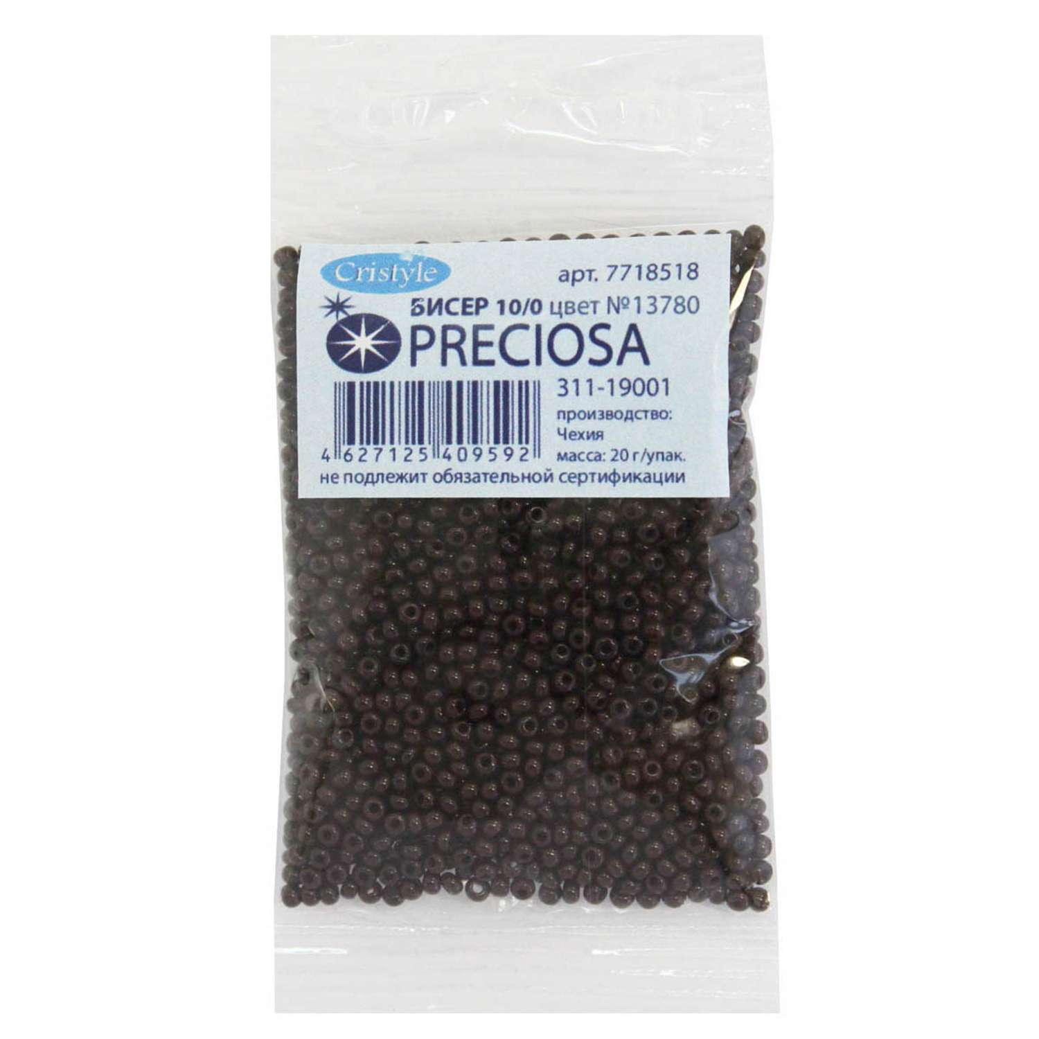 Бисер Preciosa чешский непрозрачный 10/0 20 гр Прециоза 13780 коричневый - фото 1