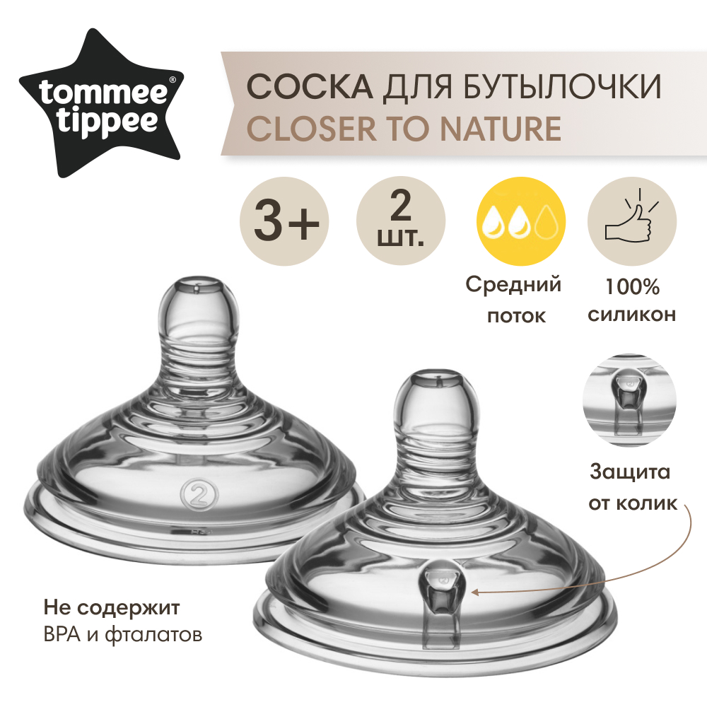 Соска силиконовая Tommee tippee для бутылочки Closer to nature средний поток 2 шт. - фото 5