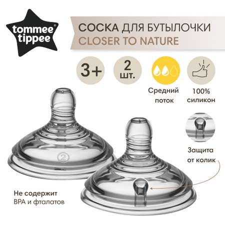 Соска силиконовая Tommee tippee для бутылочки Closer to nature средний поток 2 шт.