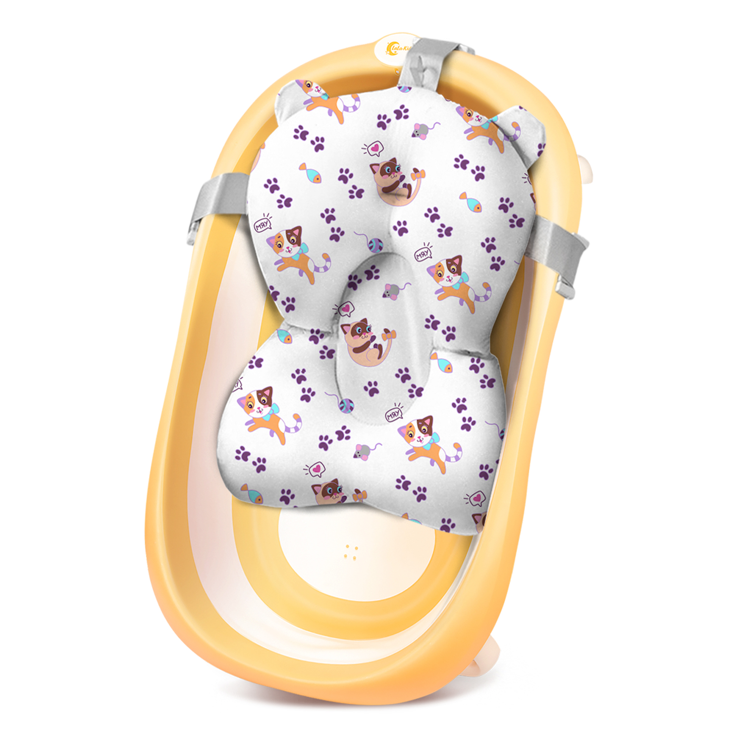 Ванночка для новорожденных LaLa-Kids складная с матрасиком ярко-лиловым в комплекте - фото 1