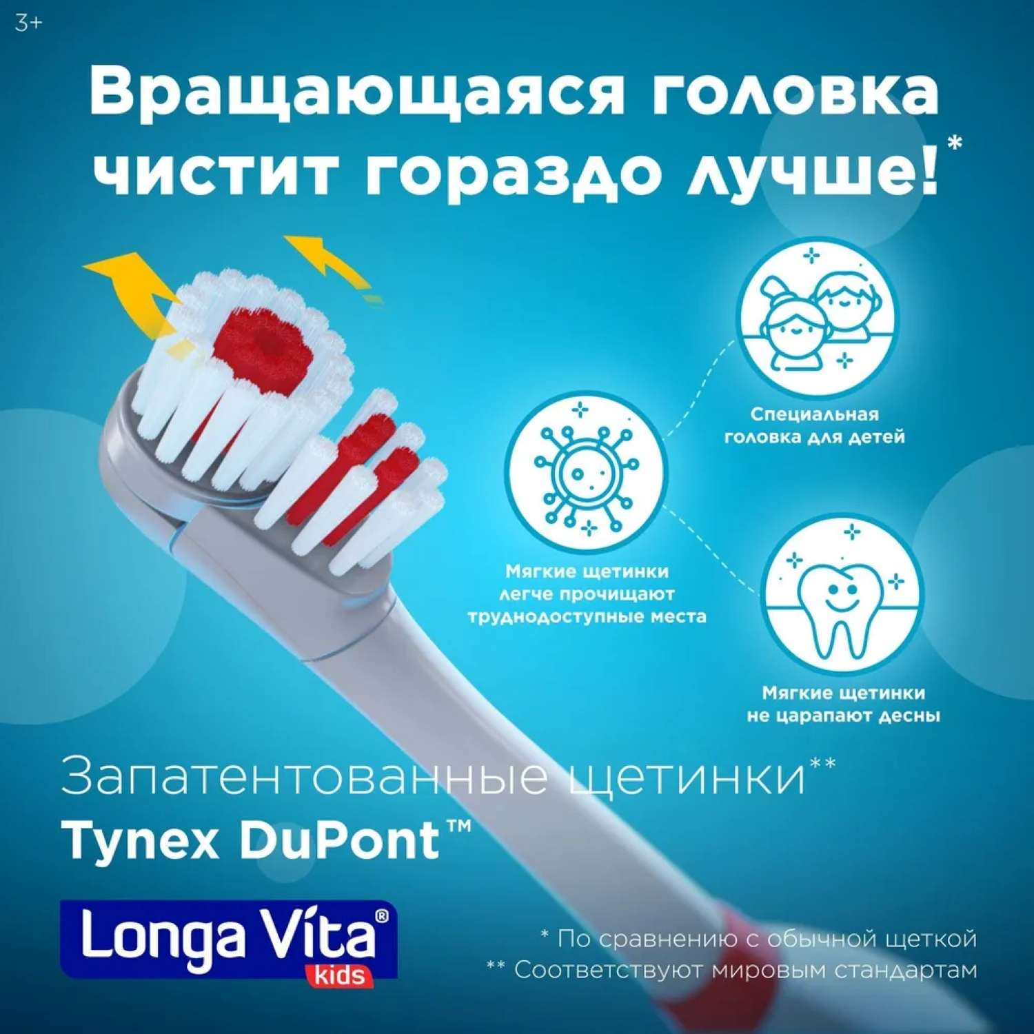 Зубная щетка Longa Vita Влад А4 ротационная 2 насадки с 5лет KWX1 - фото 6