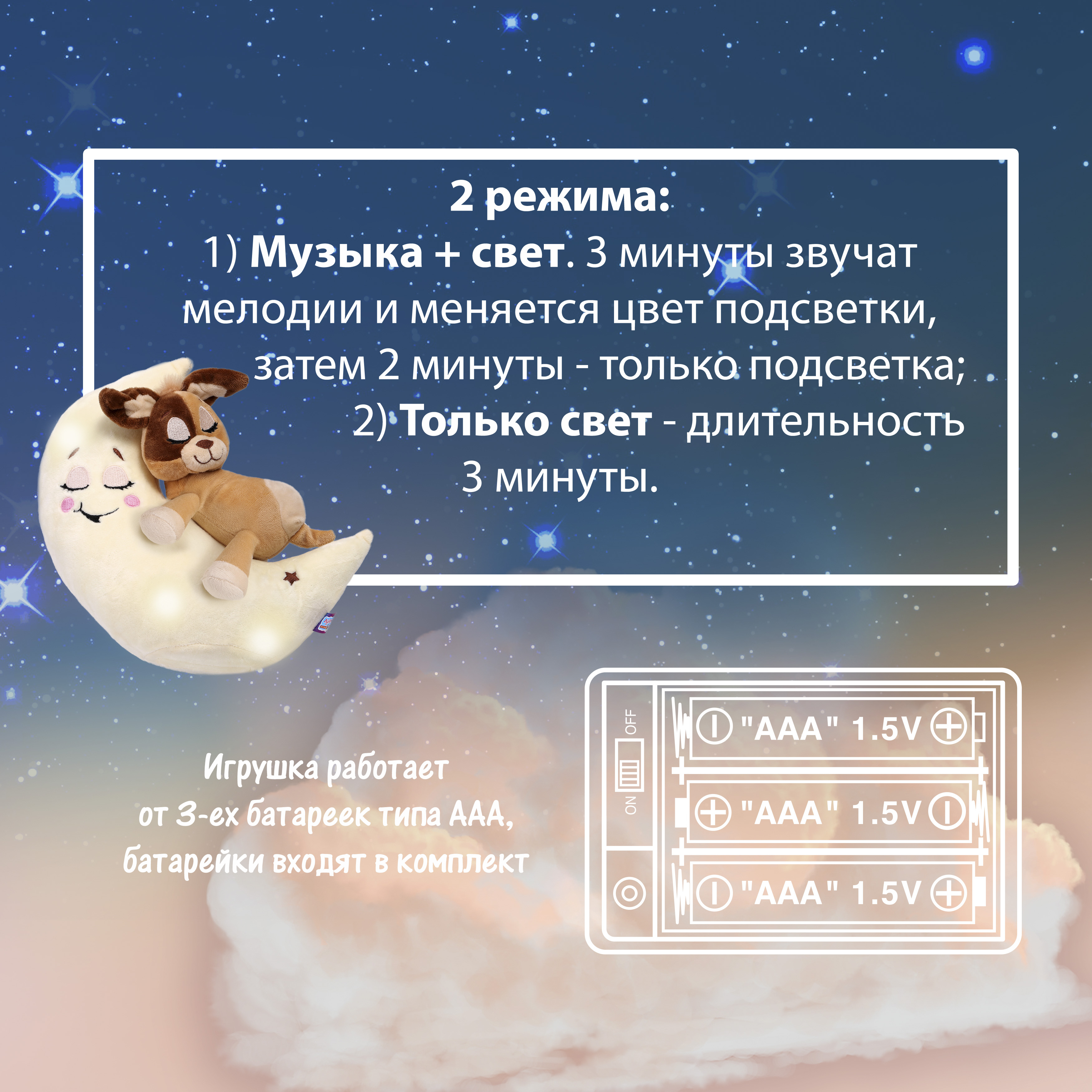 Ночник детский Лунатики Зверюшки-баюшки Собака с функциями - фото 9