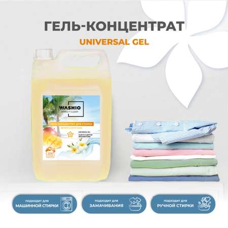 Гель-концентрат для стирки WASHIO Universal gel манго и цветок франжипани 5л