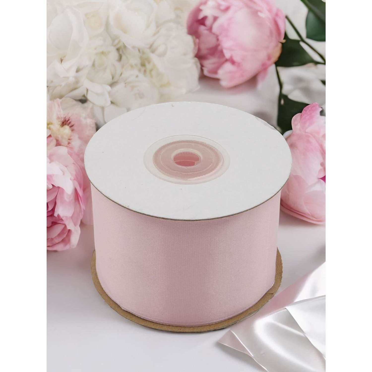 Лента Айрис атласная упаковочная флористическая 5 см 22.86 м 008 бледно - розовый - фото 5