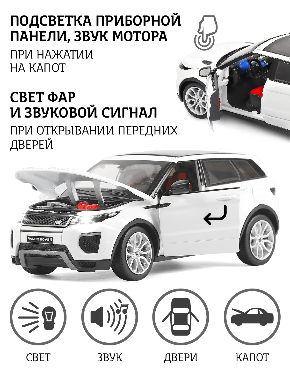 Внедорожник АВТОпанорама Land Rover Range Rover Evoque HSE 1:24 белый JB1251129 - фото 2