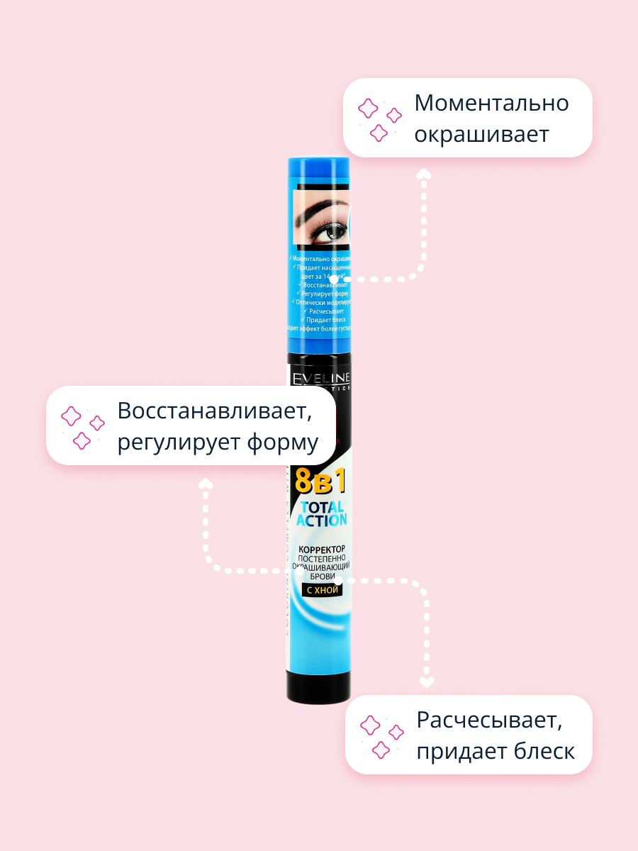 Тушь для бровей EVELINE Eyebrow therapy professional 8 в 1 с хной - фото 2