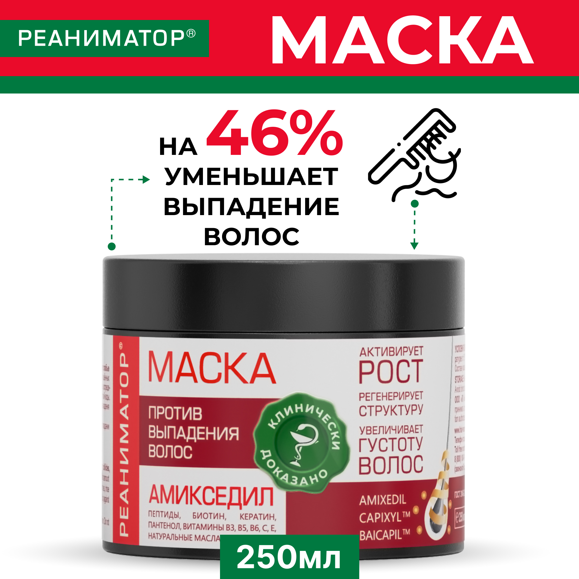 Маска Лошадиная сила от выпадения для укрепления и активации роста волос 250 мл - фото 1