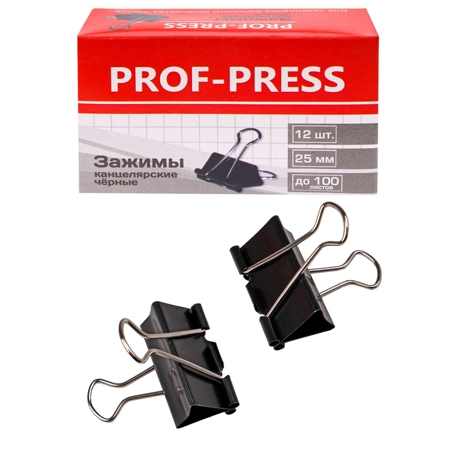 Зажим для бумаг Prof-Press черный 25мм набор 12шт коробке - фото 1