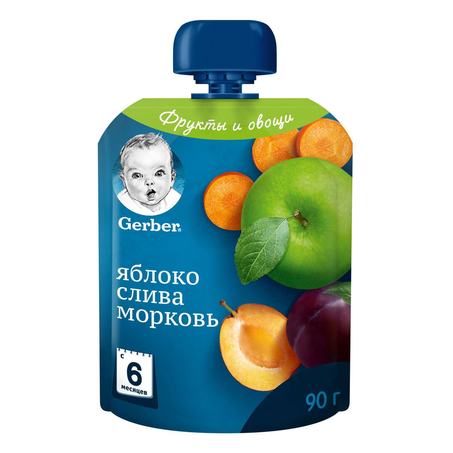 Пюре Gerber яблоко-слива-морковь 90 г с 6 месяцев - фото 1