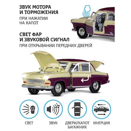 Машинка металлическая АВТОпанорама игрушка детская Волга ГАЗ-21 Двухцветная 1:24 бежево-коричневый