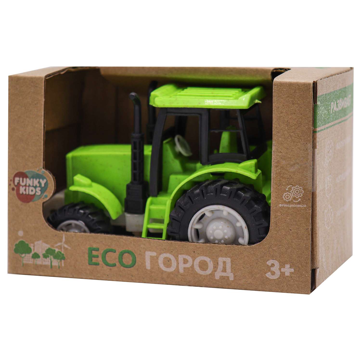 Игрушка Funky Toys Эко-Трактор с фрикц.механизмом 12 см Зеленый FT0416332-3 FT0416332-3 - фото 4