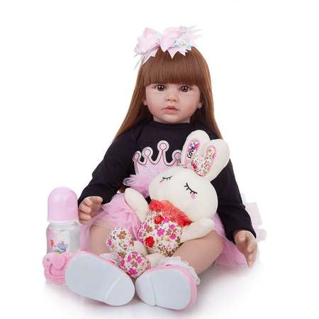 Кукла Junfa В темной толстовке и розовой юбке С плюшевым кроликом
