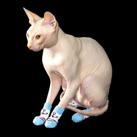 Носки для животных Пижон нескользящие «Моряк» размер М 4 шт. голубые