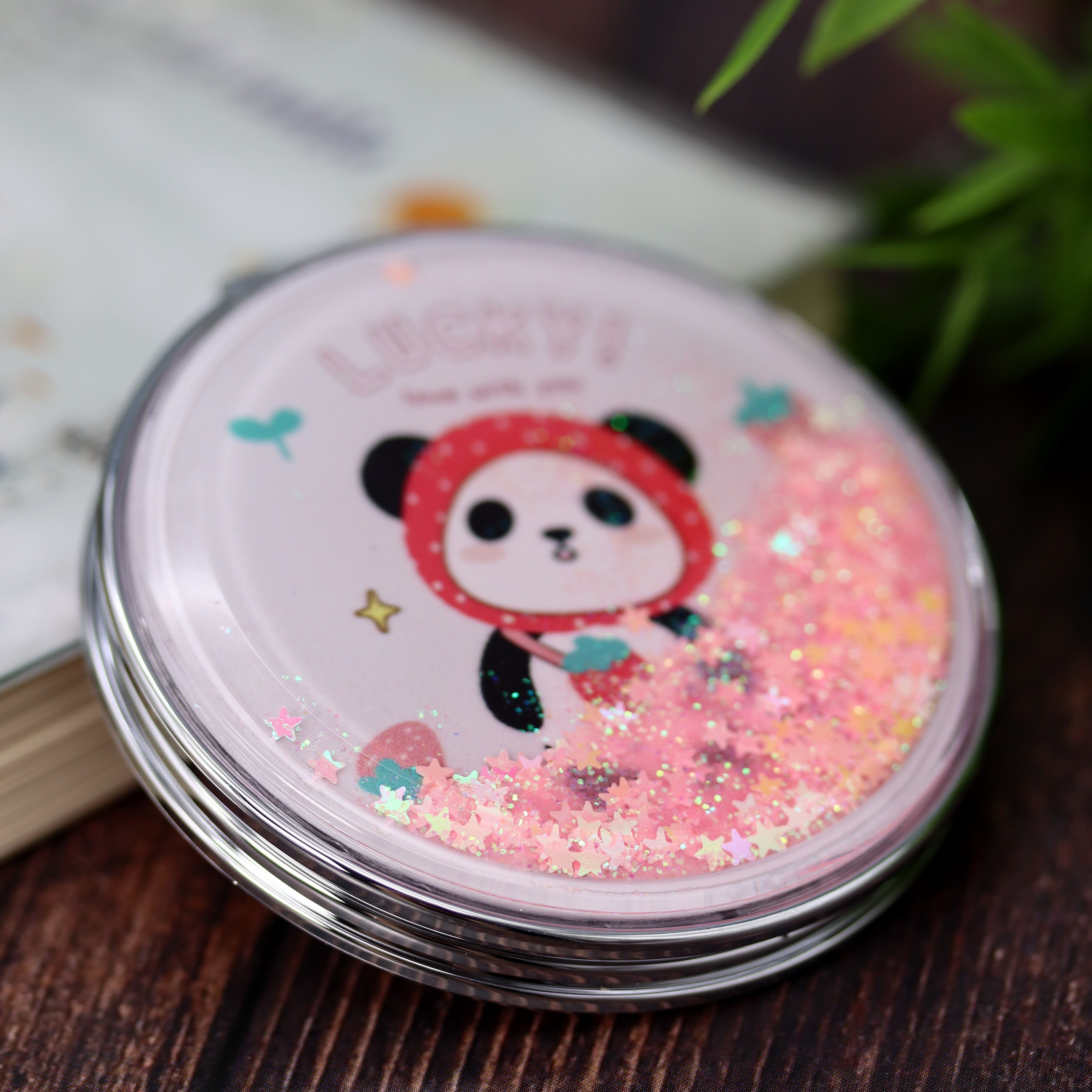 Зеркало карманное iLikeGift Lucky panda strawberry pink с увеличением - фото 4