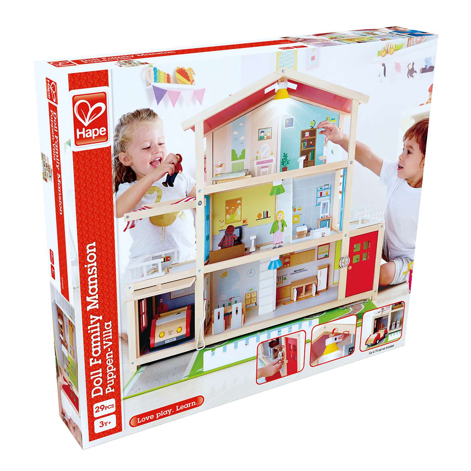 Кукольный домик Hape Семейный особняк с мебелью 29 предметов с 4 куклами свет звук E3405_HP E3405_HP - фото 11