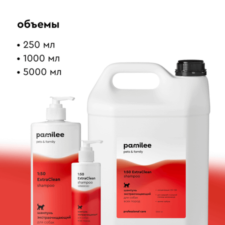 Шампунь для собак Pamilee 1:50 ExtraClean универсальный профессиональный очищающий