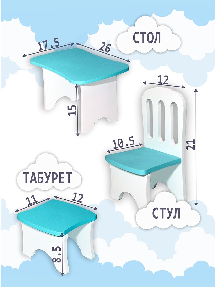 Набор деревянной мебели ViromToys для кукол бирюзовый Мд0021 - фото 3