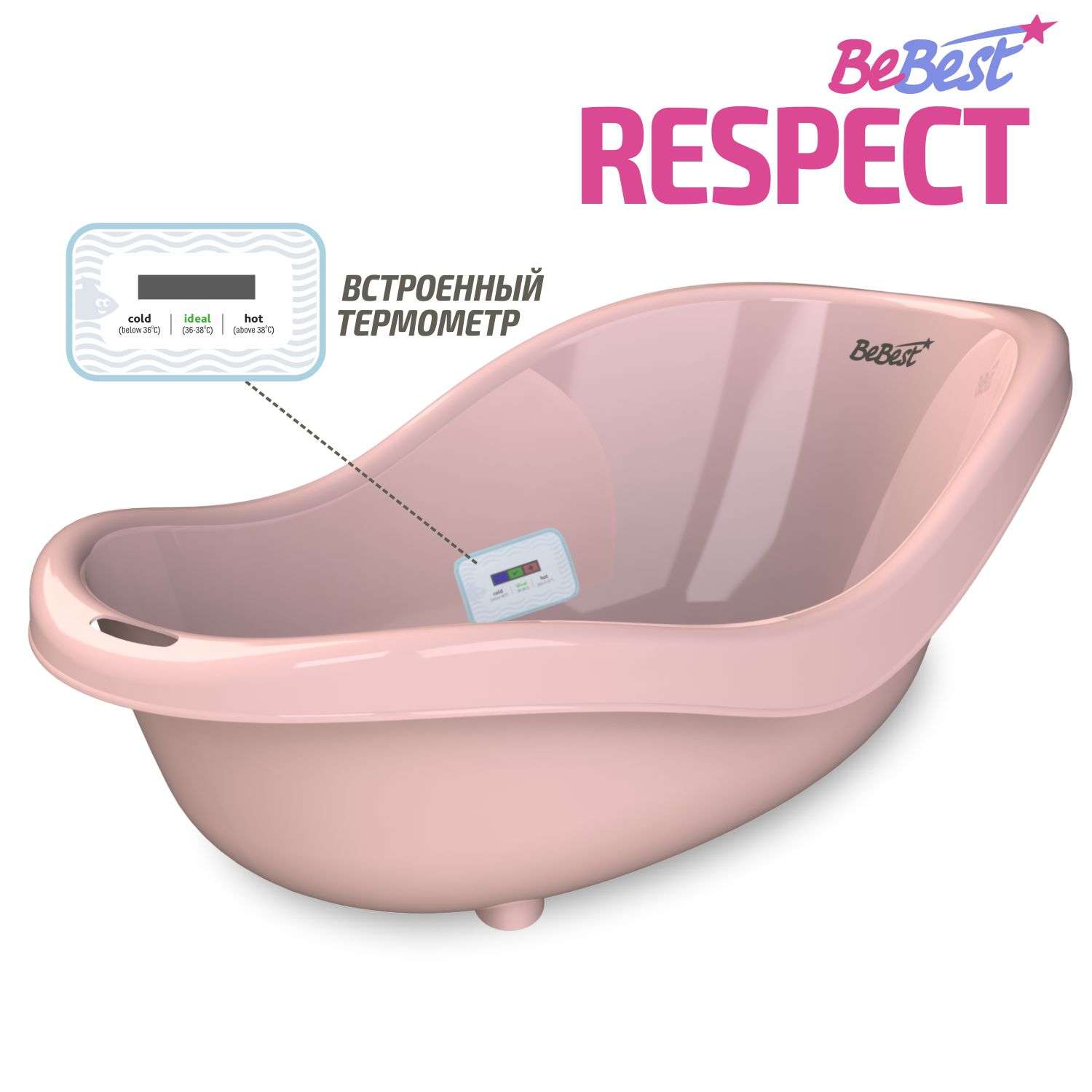 Ванночка для купания BeBest Respect с термометром розовый - фото 1