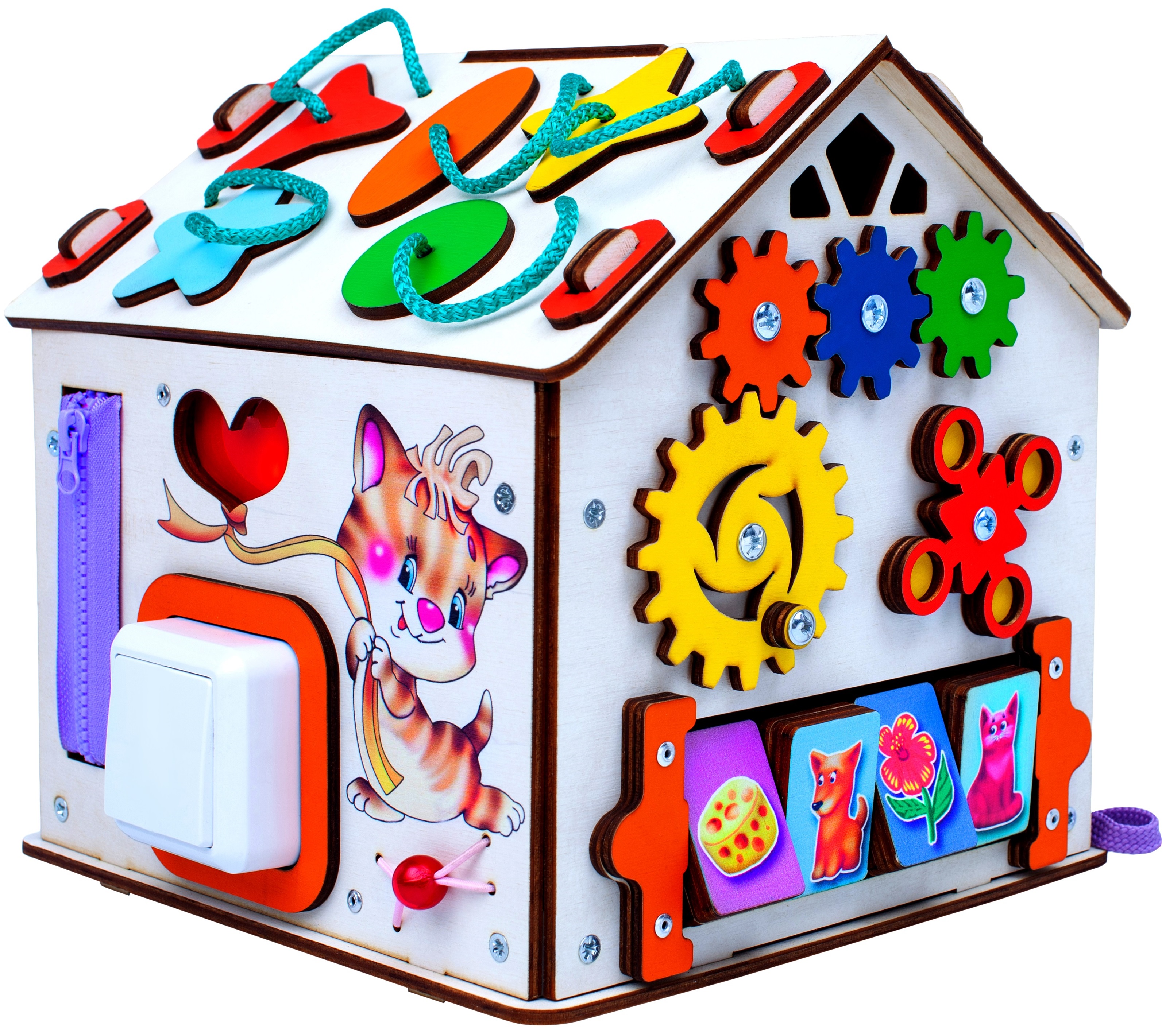 Бизиборд Jolly Kids развивающий домик со светом Котик - фото 1