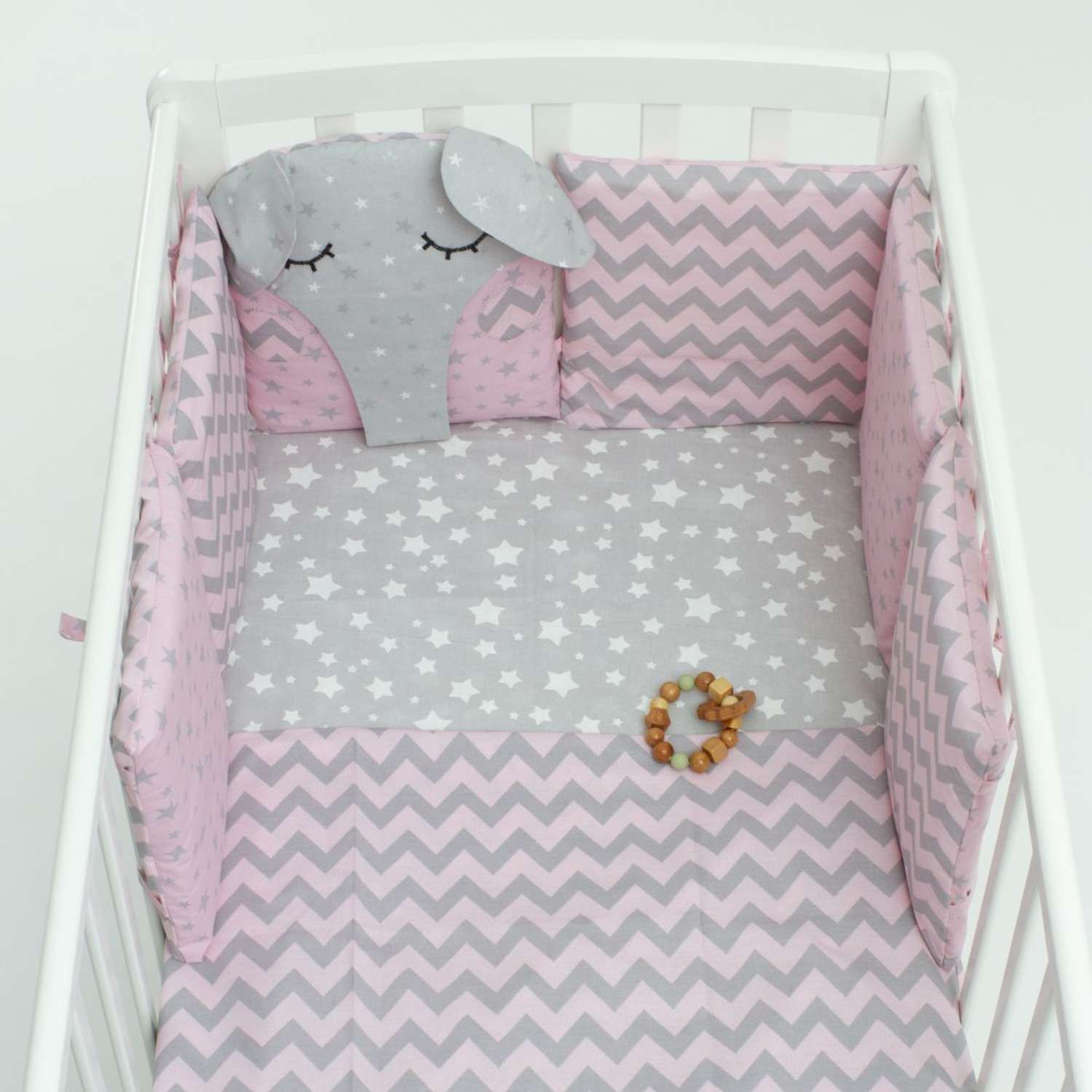 Бортики в кроватку Hush Hush! для новорожденных с шуршащими ушками Сонный слоник Pink 5111 - фото 7