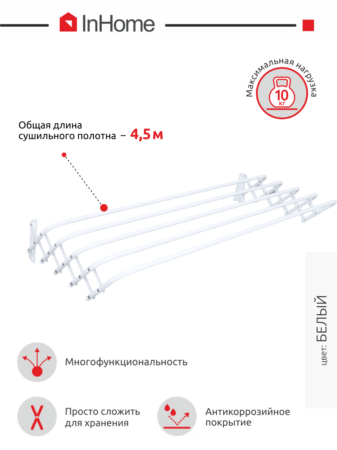 Сушилка для белья InHome Настенная раскладная гармошка - фото 2