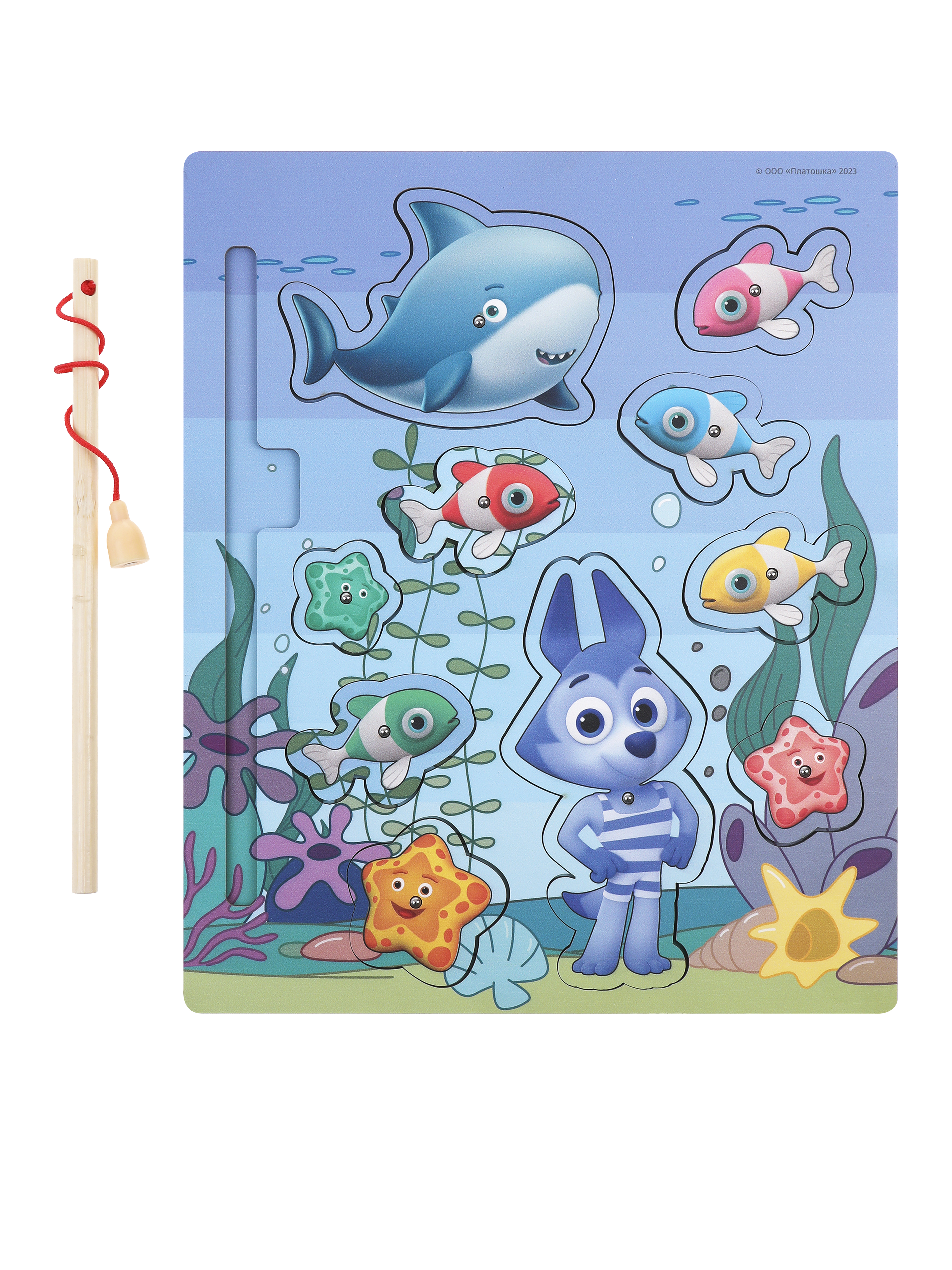 Рыбалка магнитная Цветняшки деревянные вкладыши. Подводный мир в комплекте удочка и 10 персонажей - фото 9