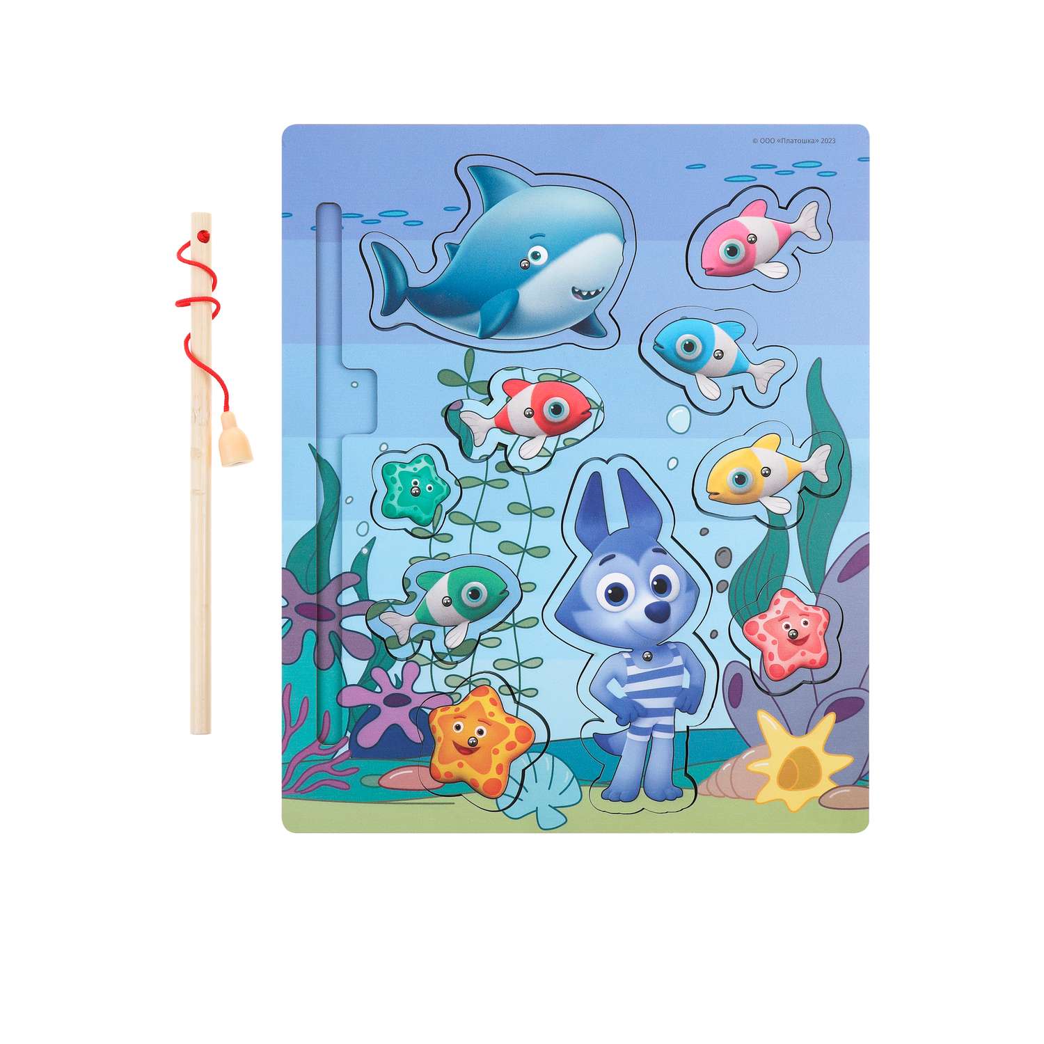 Рыбалка магнитная Цветняшки деревянные вкладыши. Подводный мир в комплекте удочка и 10 персонажей - фото 9