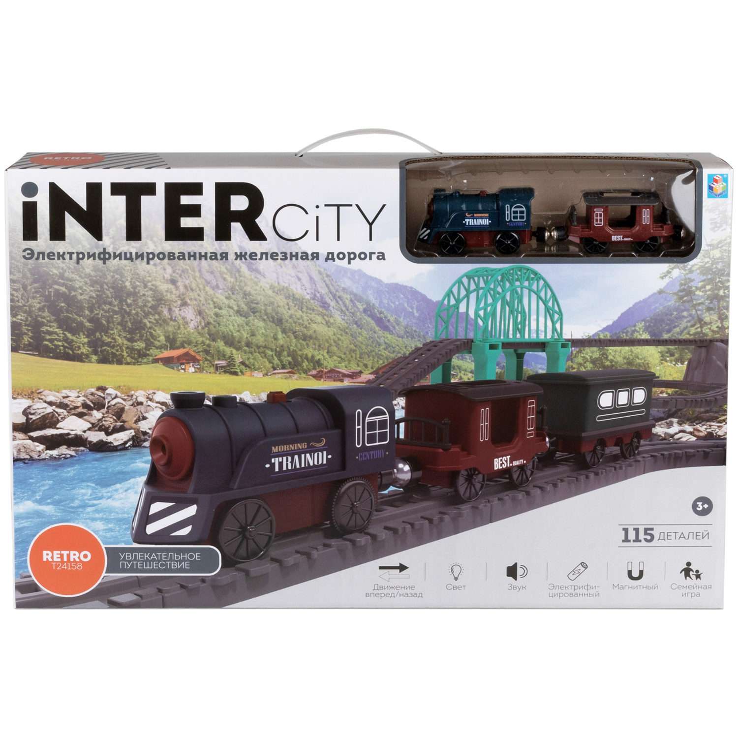 Игровой набор 1TOY InterCity Retro Железная дорога Увлекательное путешествие 115 деталей Т24158 - фото 2
