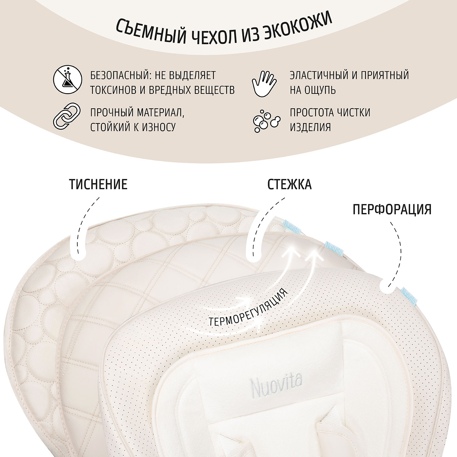 Стул-шезлонг для кормления Nuovita Tutela с перфорацией Латте - фото 8