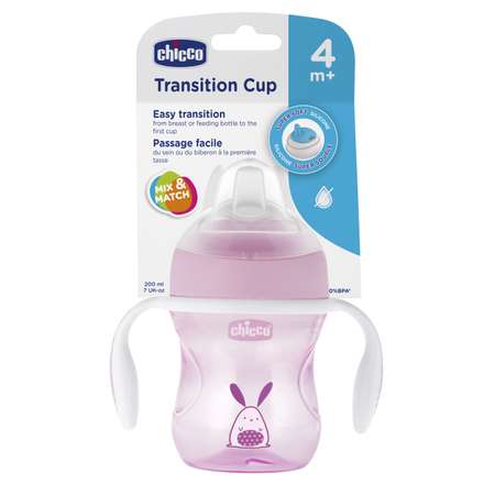 Поильник Chicco Transition Cup с носиком 200мл с 4месяцев Розовый