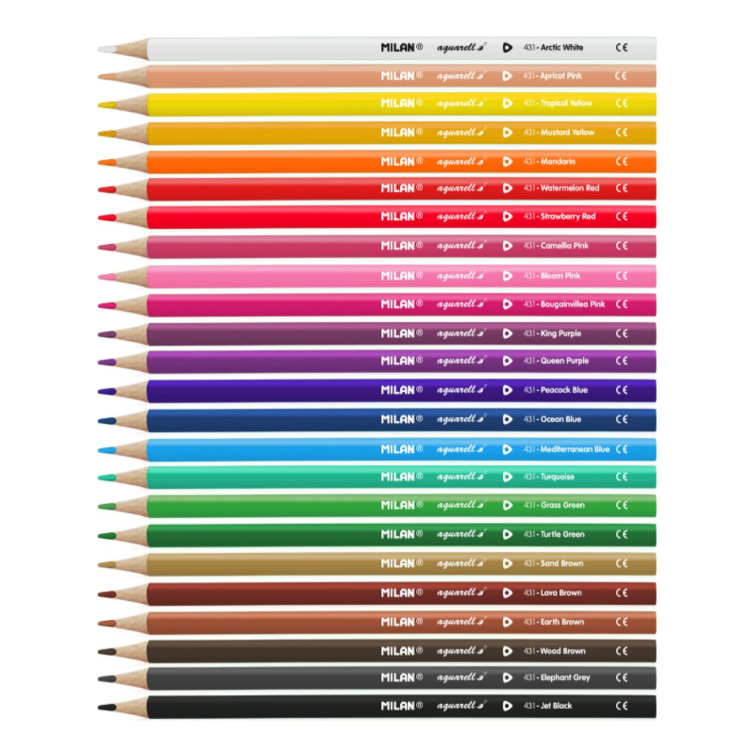 Набор цветных карандашей MILAN акварельных 24 цвета и кисть трехгранный корпус в картонной упаковке - фото 2