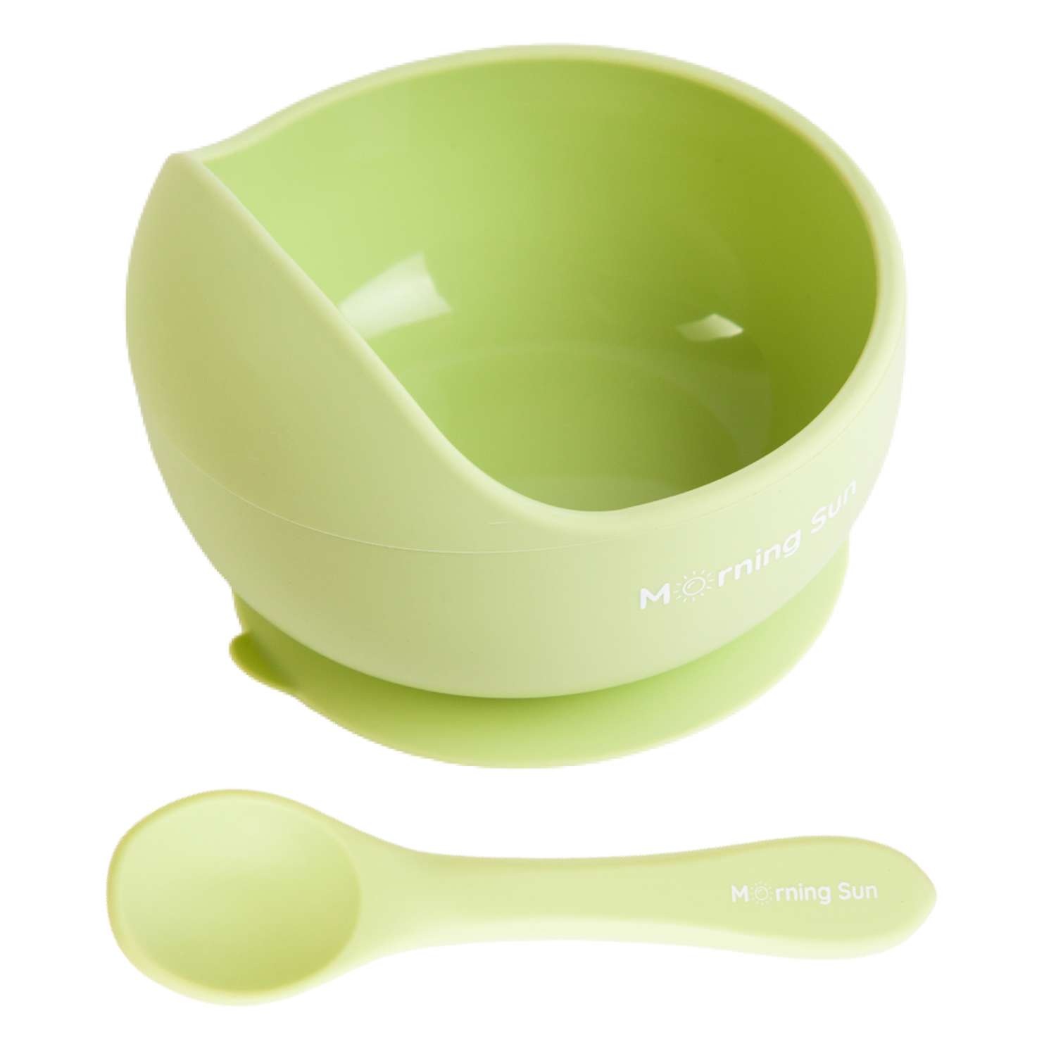 Набор детской посуды Morning Sun силиконовый тарелка на присоске и ложка бело-зеленый - фото 1