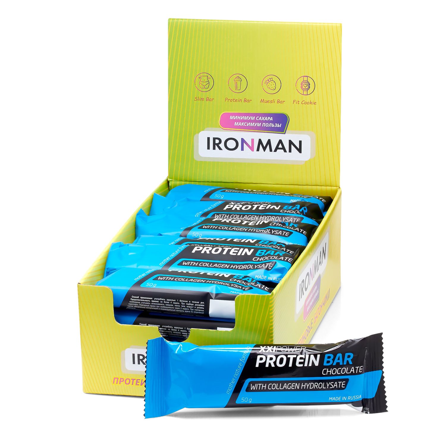 Батончик глазированный XXI Power Protein Bar с коллагеном шоколад 24*50г - фото 1