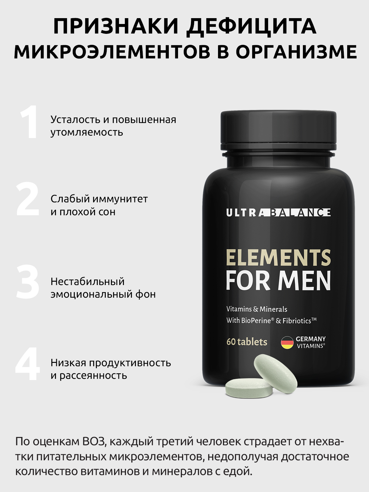 Премиум витамины для мужчин UltraBalance БАД витаминно-минеральный комплекс мультивитаминов взрослым 60 таблеток - фото 2