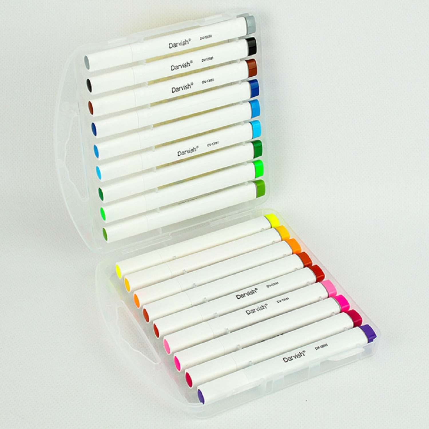 Фломастеры-кисти 18 цветов Darvish со штампами в пластиковом футляре для рисования - фото 2