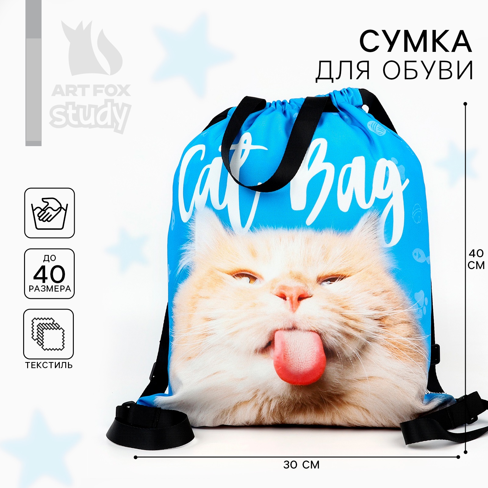 Сумка для обуви ArtFox STUDY «Cat Bag» два вида ручек 41х31 см - фото 1