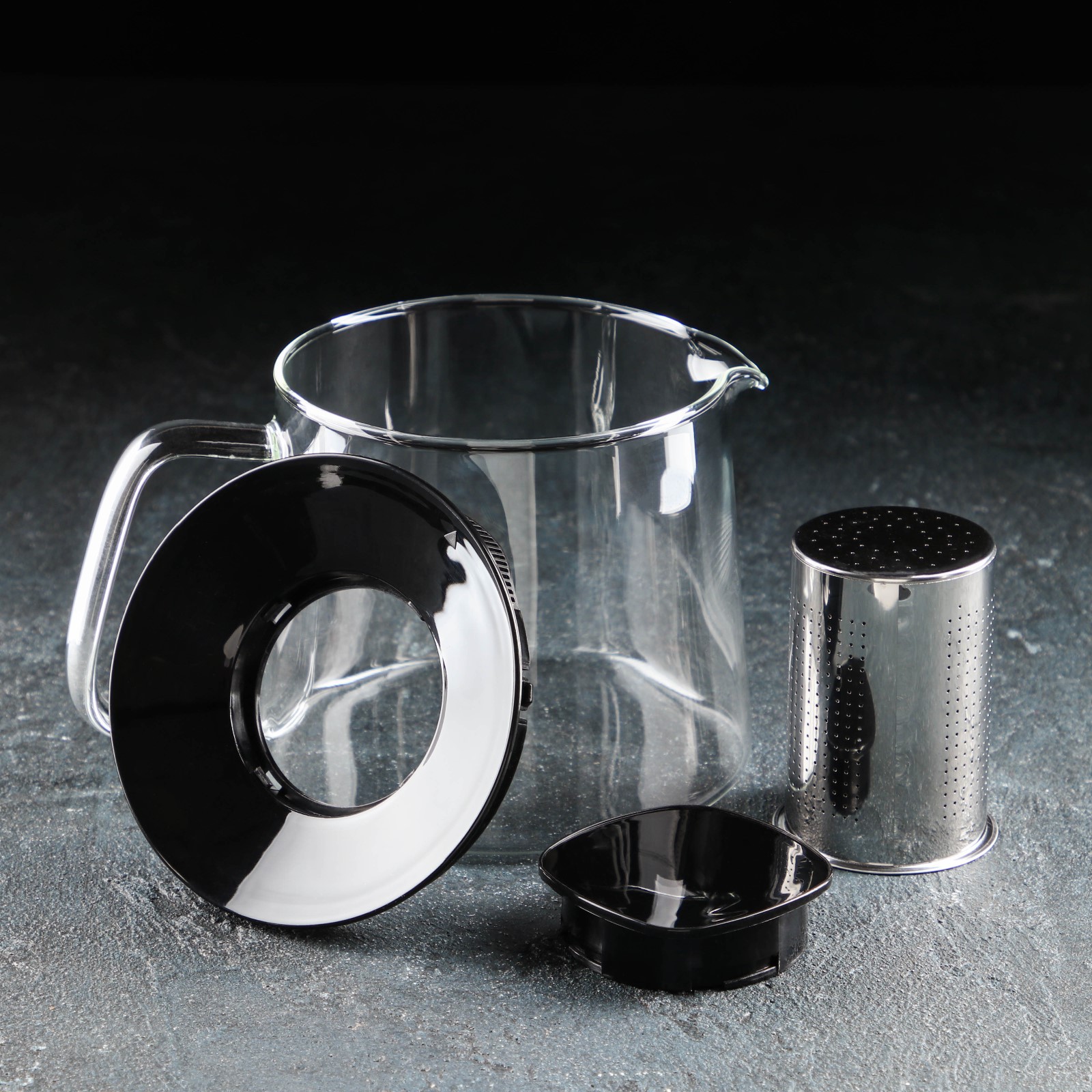 Чайник Sima-Land стеклянный заварочный «Локи» 1 4 л с металлическим ситом цвет чёрный - фото 3