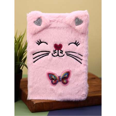 Блокнот плюшевый iLikeGift Funny cat pink