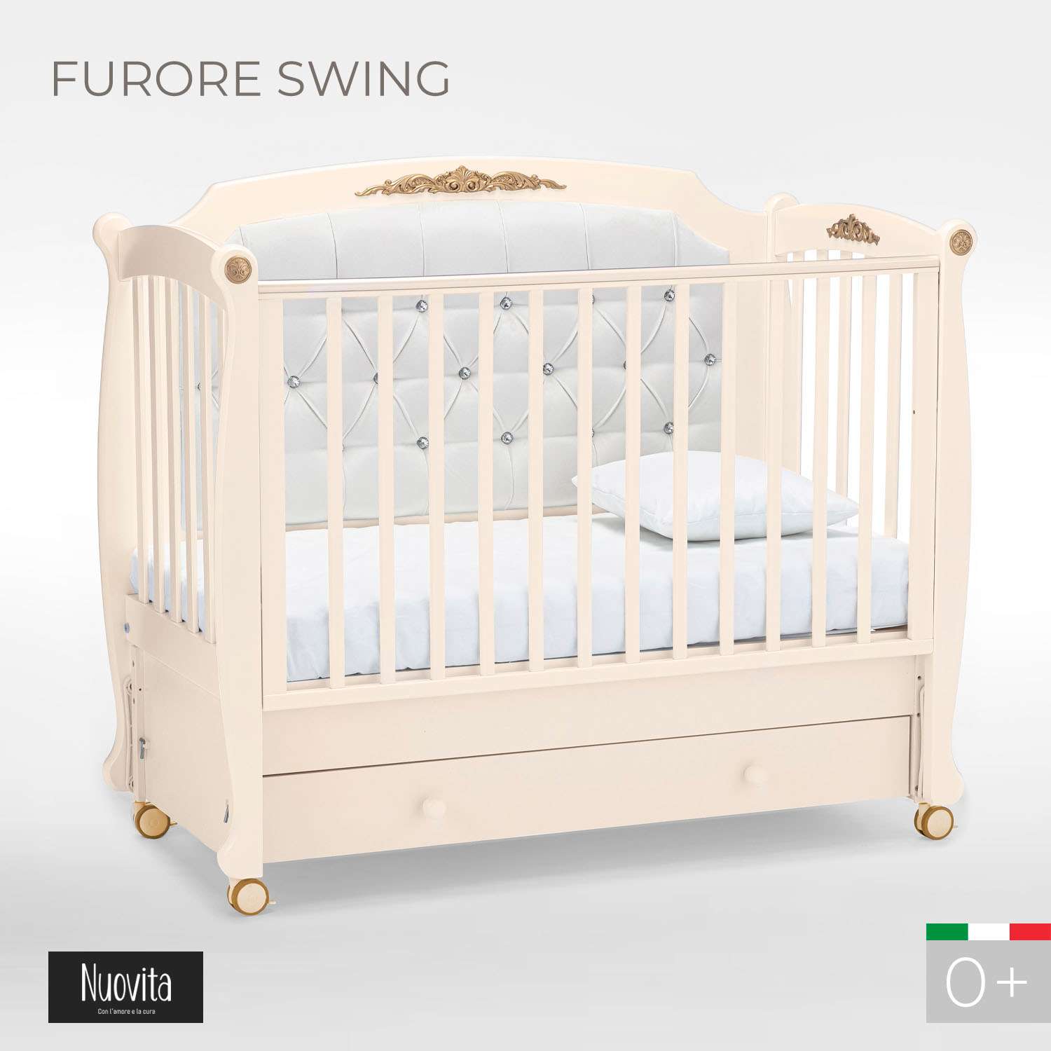 Детская кроватка Nuovita Furore Swing прямоугольная, продольный маятник (слоновая кость) - фото 2