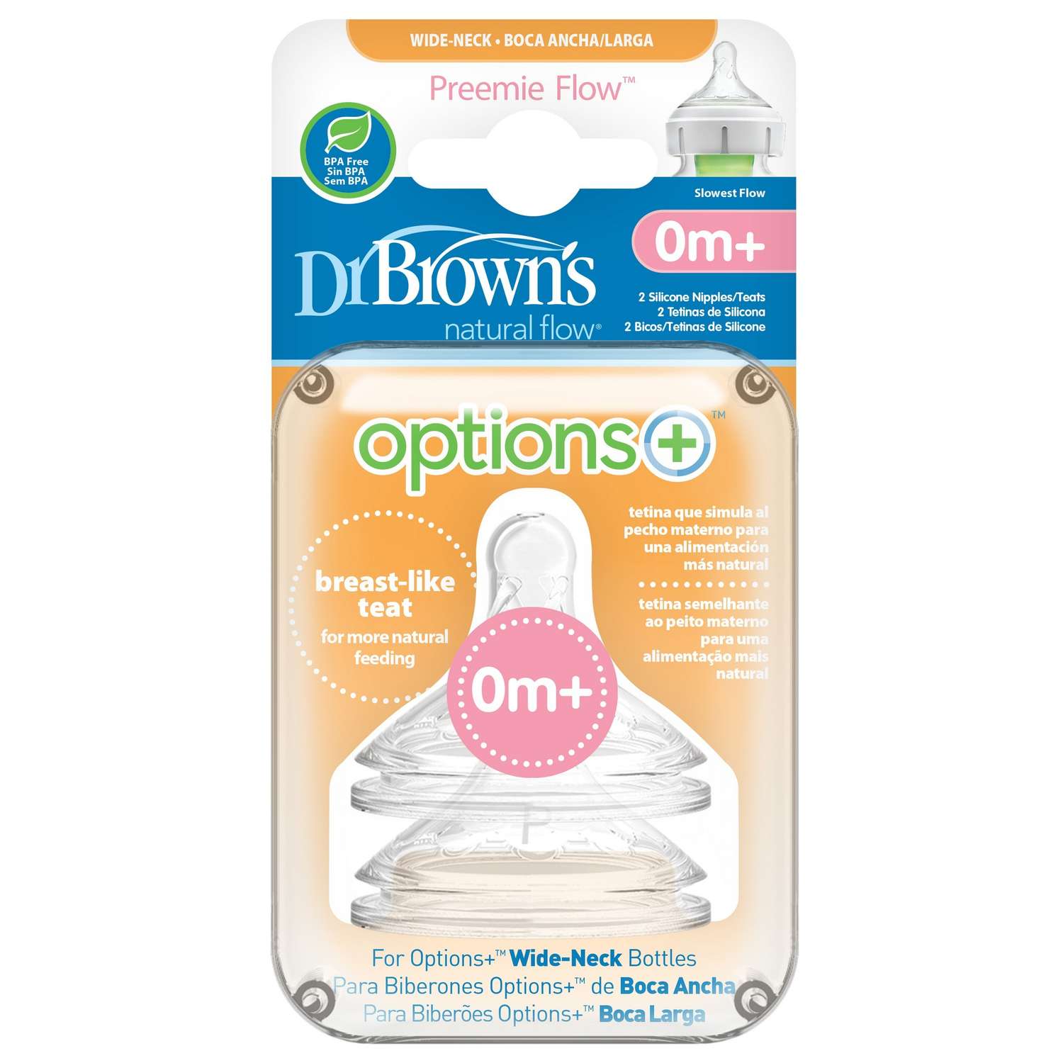 Соска Dr Brown's Options+ для бутылочек с широким горлышком для недоношенных с 0месяцев 2шт WN0201 - фото 2