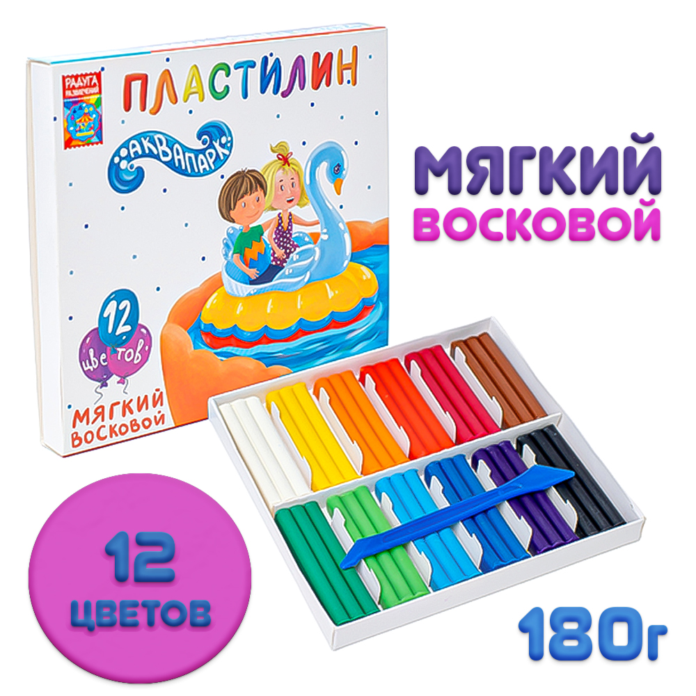 Пластилин восковой мягкий Madliani 12 цветов 180 г со стеком - фото 1